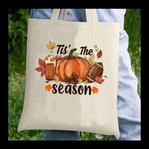 NEW!  TIS THE SEASON, PUMKIN, FOOTBALL, LATTE GRAPHIC Tote